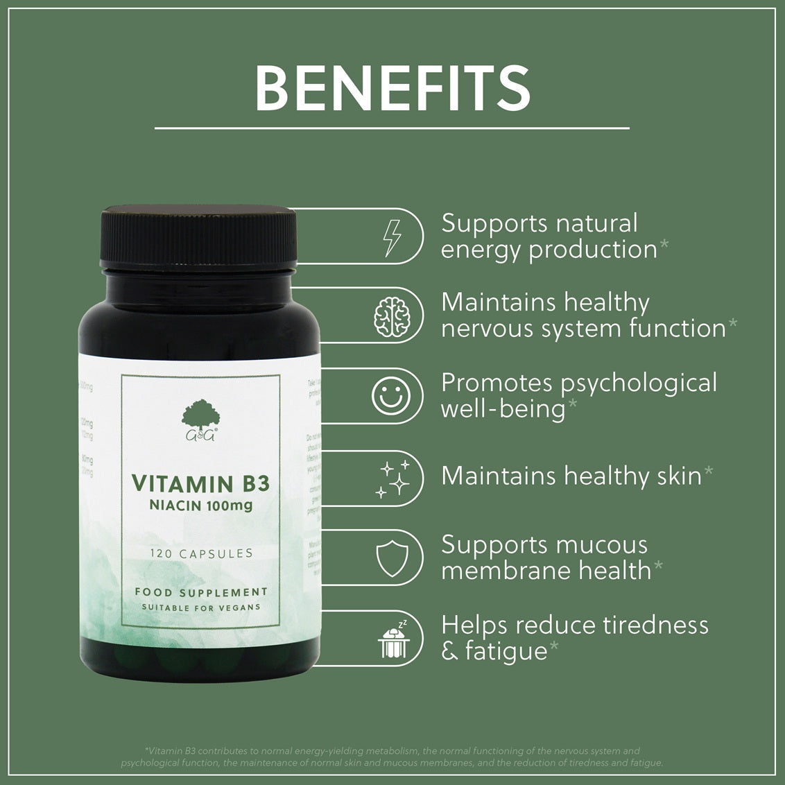 Vitamin B3 Niacin 100mg - 120 Vegan Capsules