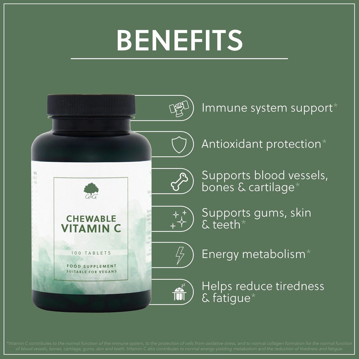 Chewable Vitamin C Tablets - 100 Vegan Tablets