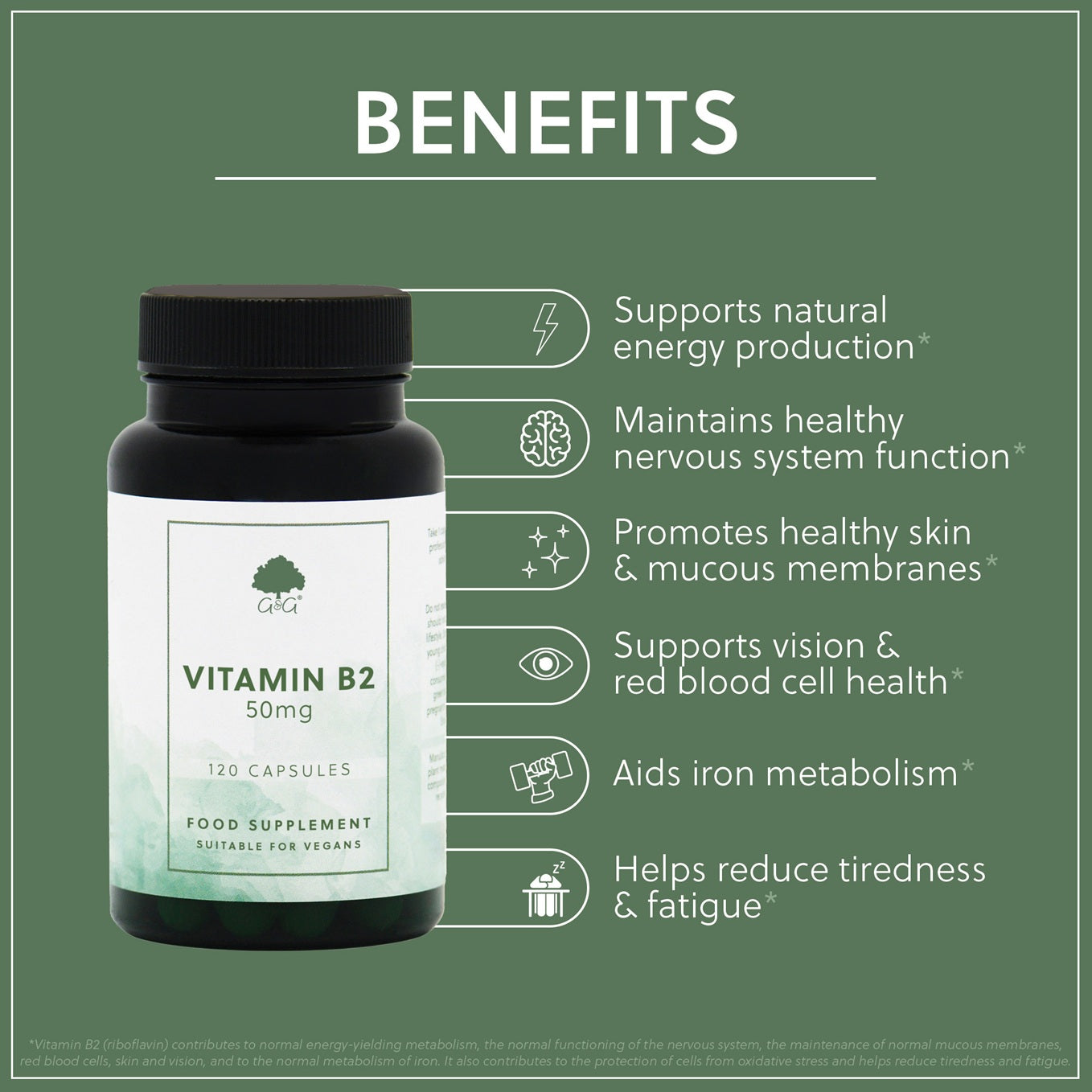Vitamin B2 Riboflavin 50mg - 120 Vegan Capsules