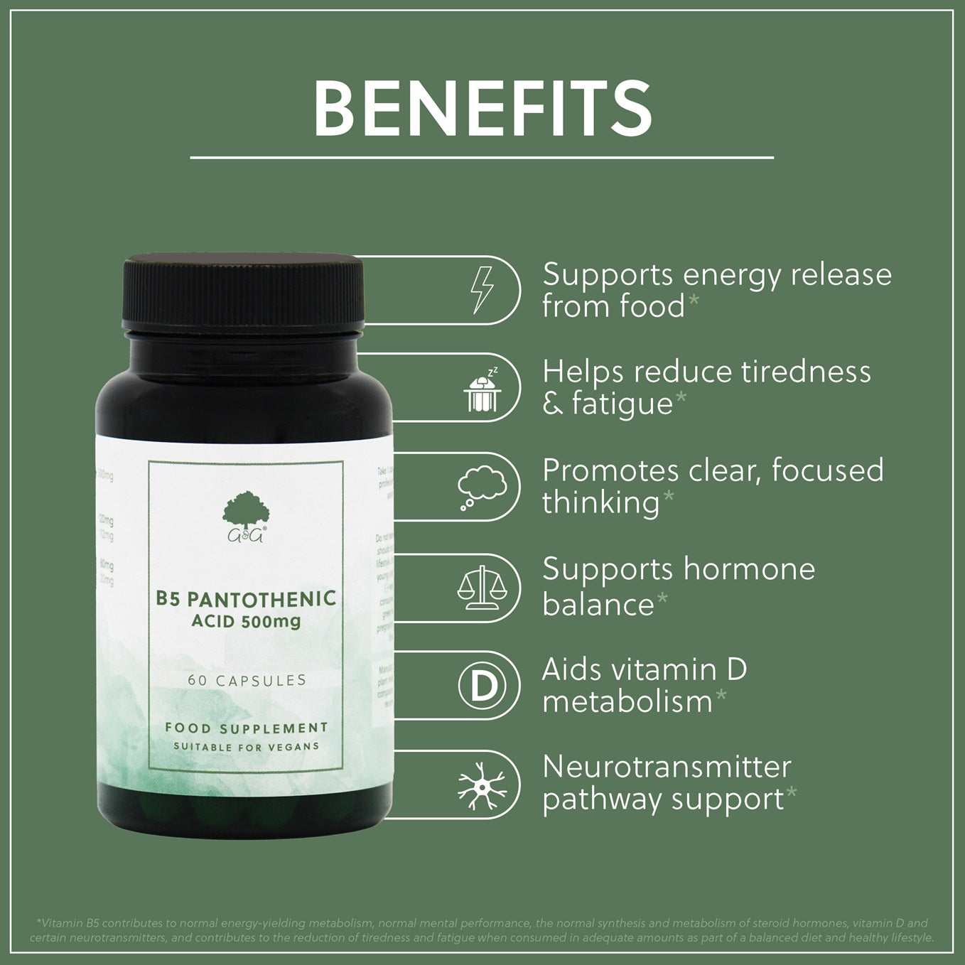 Vitamin B5 500mg - 60 Vegan Capsules