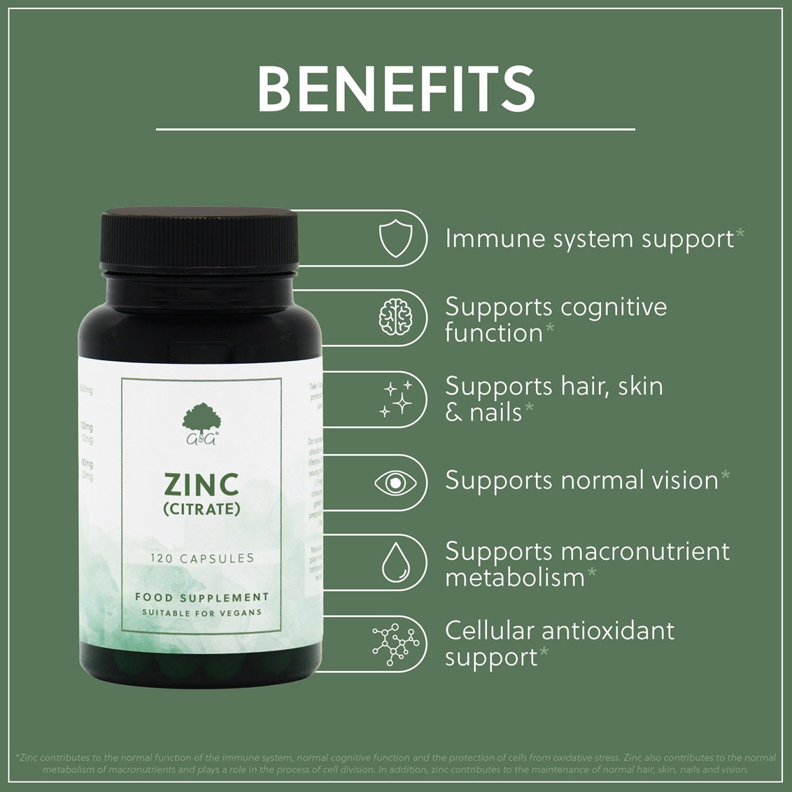 Zinc Citrate 15mg - 120 Vegan Capsules