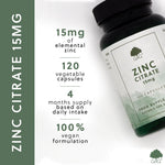 Zinc Citrate 15mg - 120 Vegan Capsules