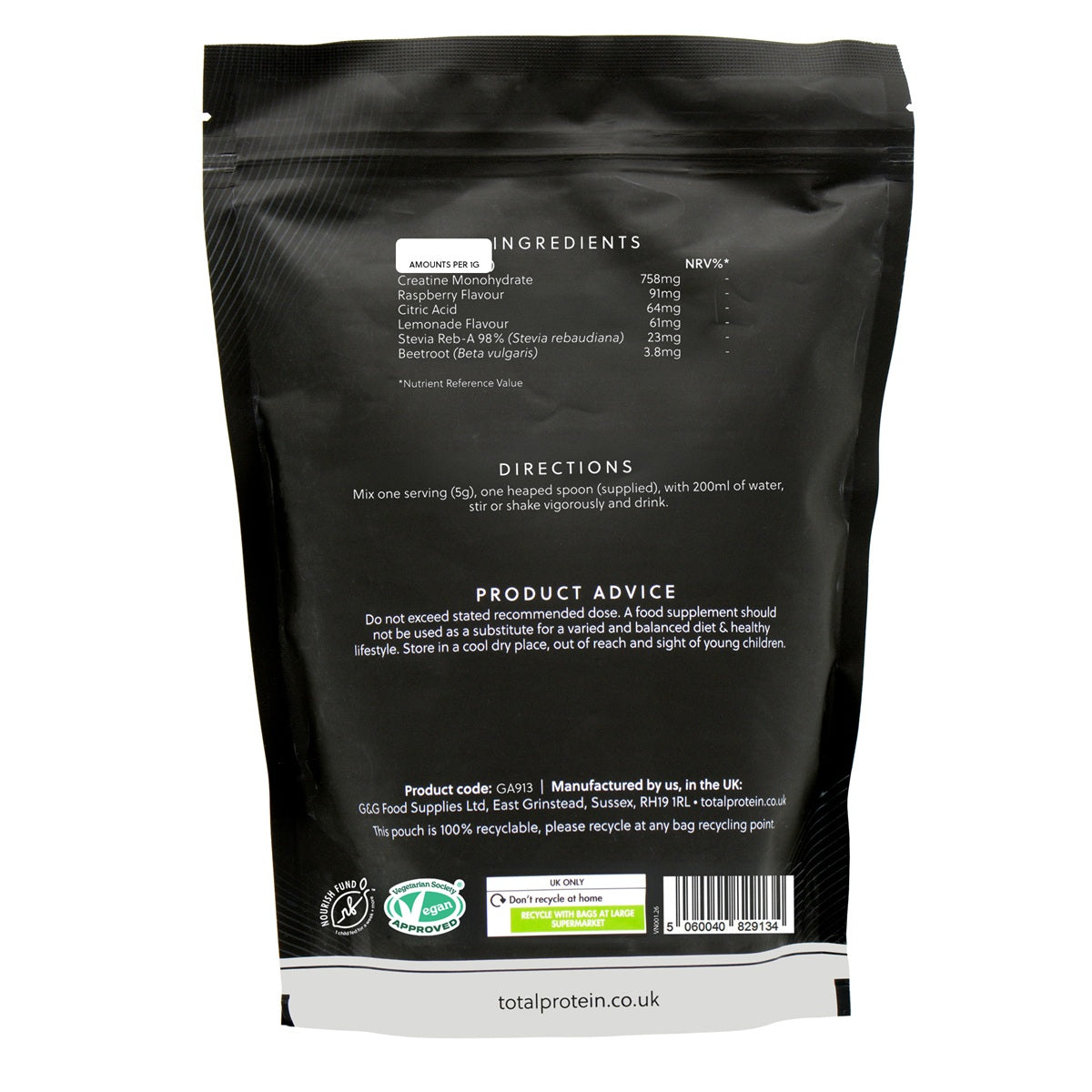 Total Creatine - Raspberry & Lemon - 500g Powder