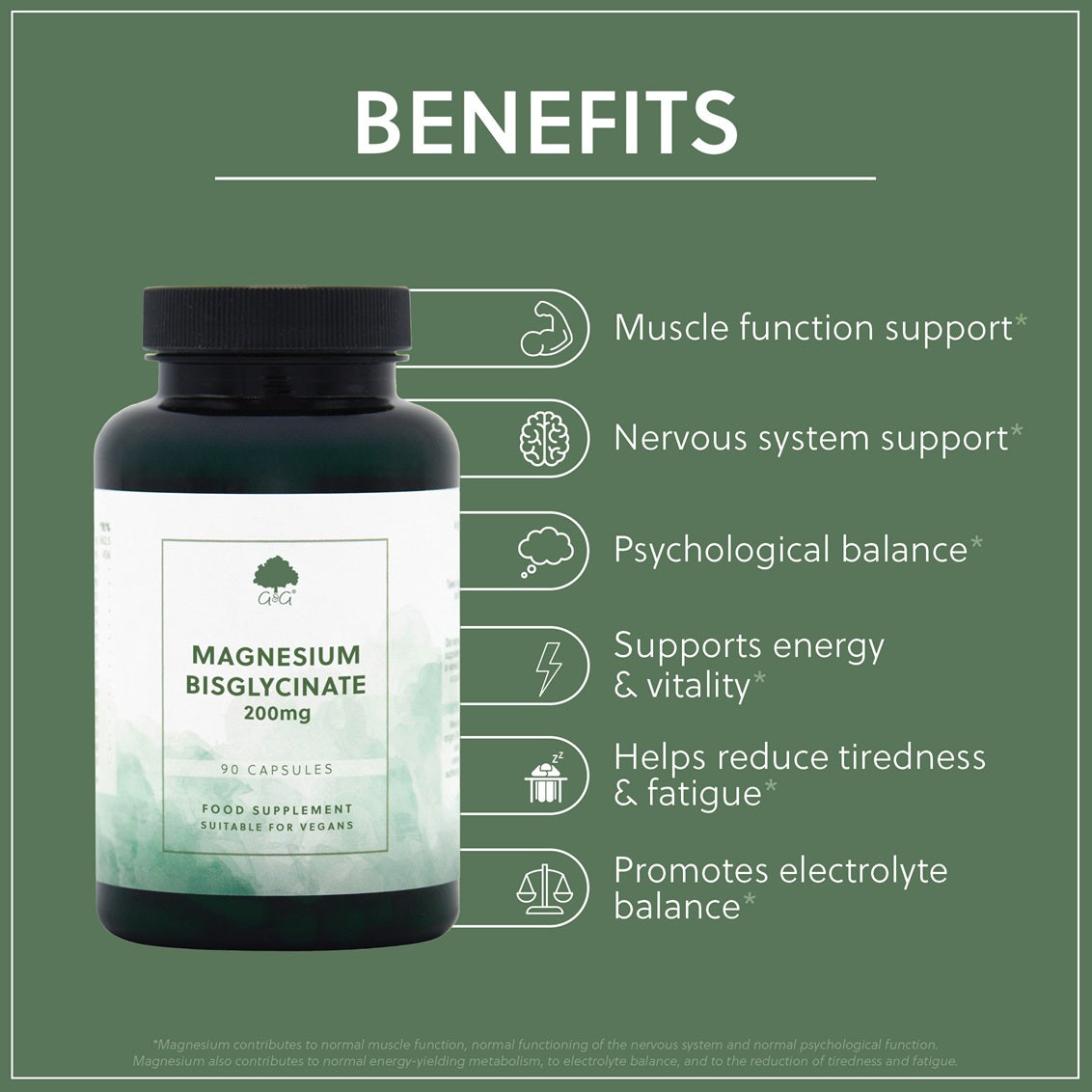 Magnesium Bisglycinate 200mg - 90 Vegan Capsules