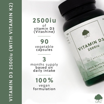 Vitamin D3 2500IU (with Vitamin K2) - 90 Vegan Capsules