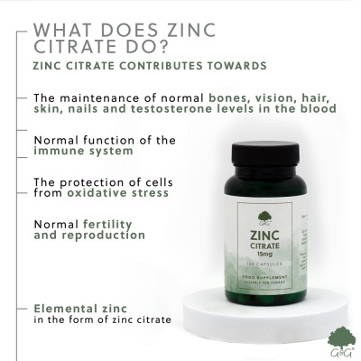 Zinc citrate 15mg - 120 Vegan Capsules